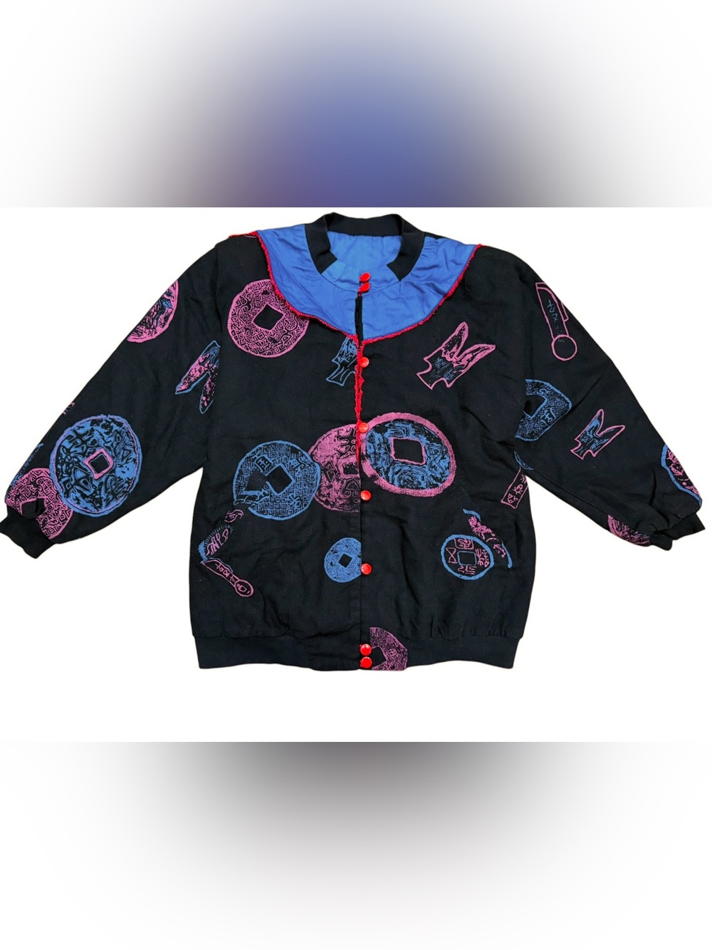 Vintage 80s Asian Inspired Bomber Jacket Black Mens Womens